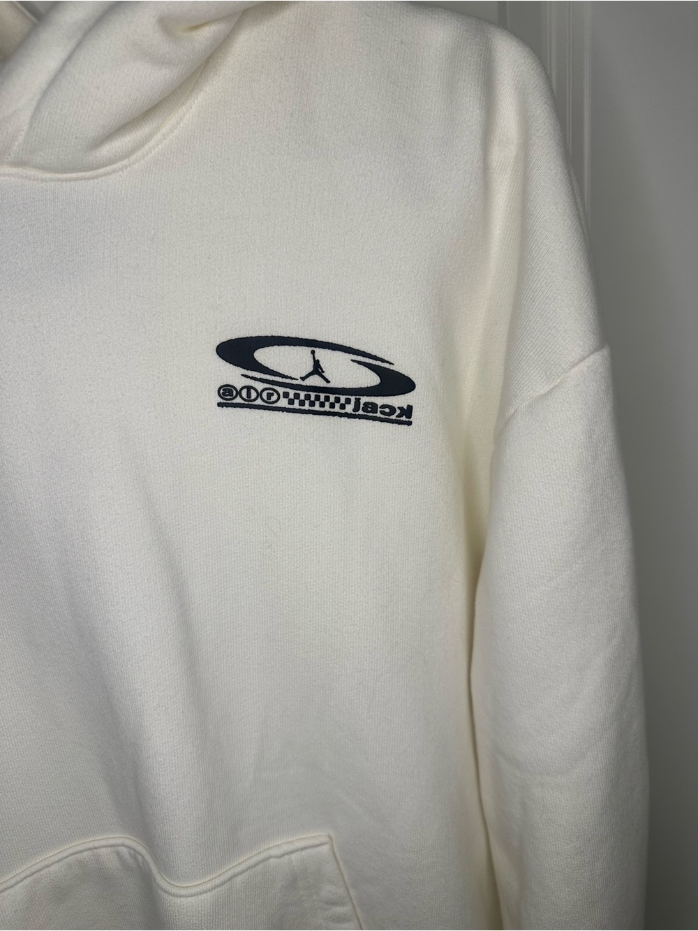 Jordan Cream Hoodie with Navy Chest Logo